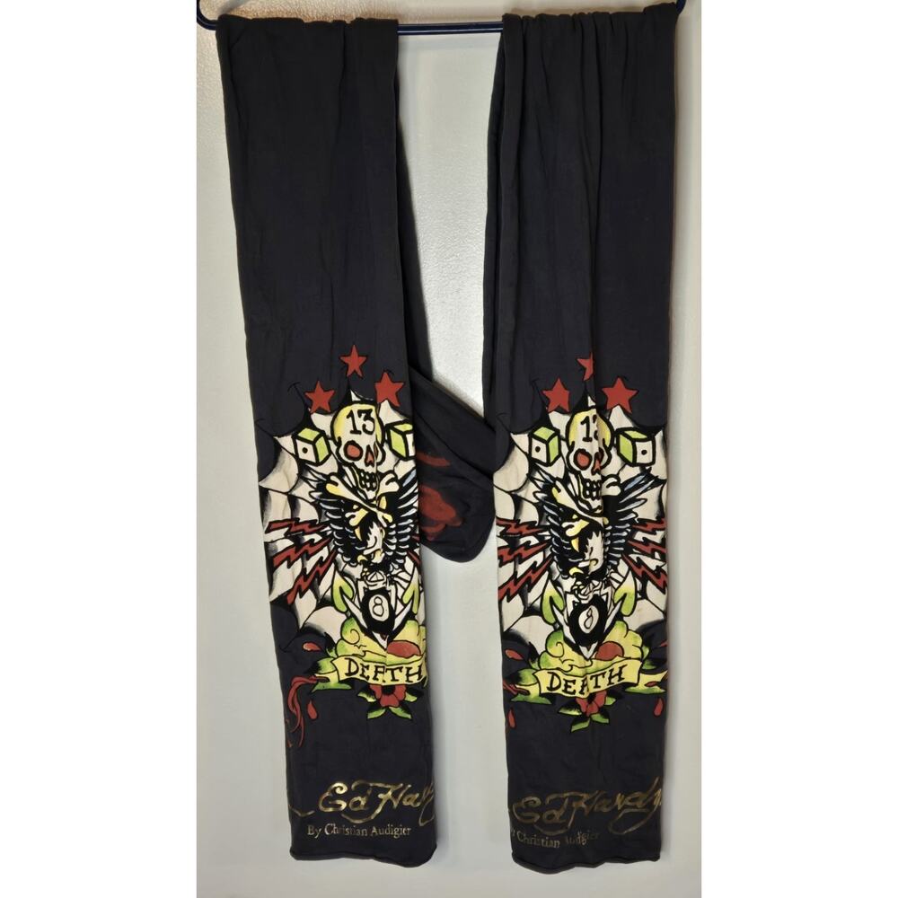 Ed Hardy Christian Audigier Scarf Wrap Tattoo Print Death Skull Crossbones 13